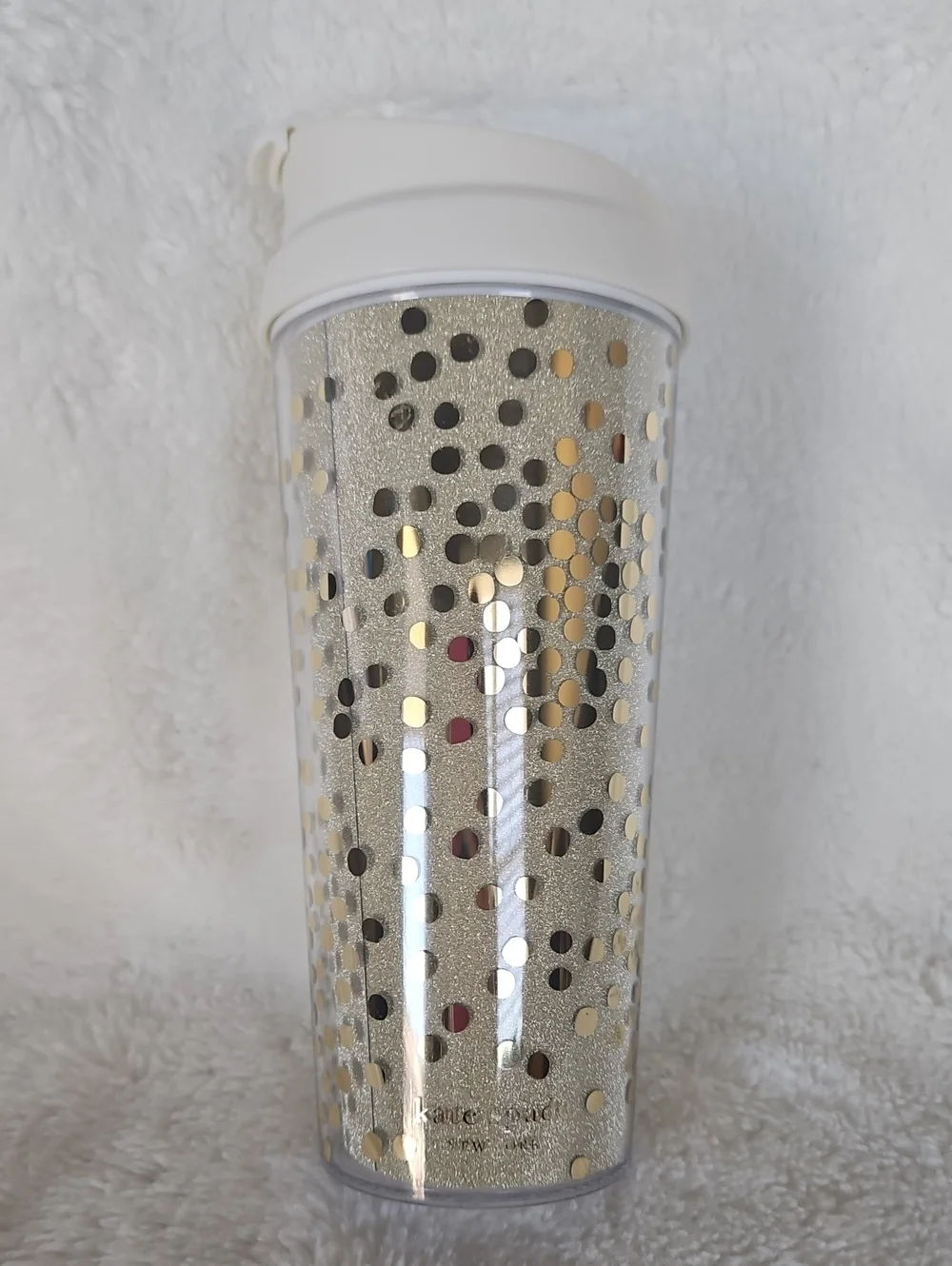 Kate Spade New York Glittery Gold Polka Dot Tumbler Travel Mug